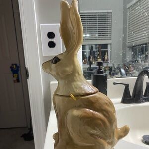 Ceramic Texas Jack Rabbit Decanter- Cream and Brown